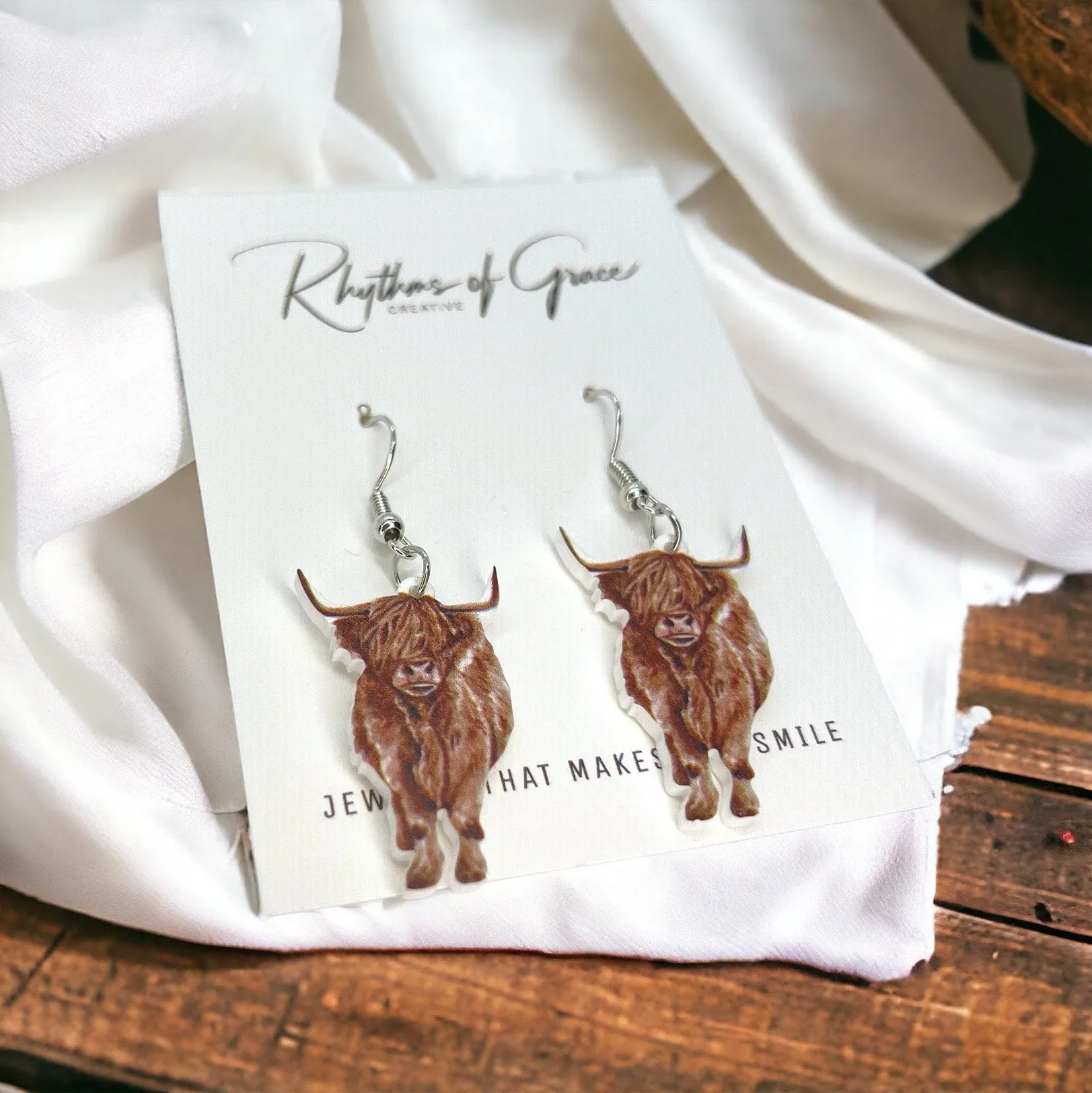 Highland Cow Earrings - Highland Calf, Cow Earrings, Cow Jewelry, Handmade Earrings, Handmade Jewelry, Animal Earrings, Highland Cow Jewelry