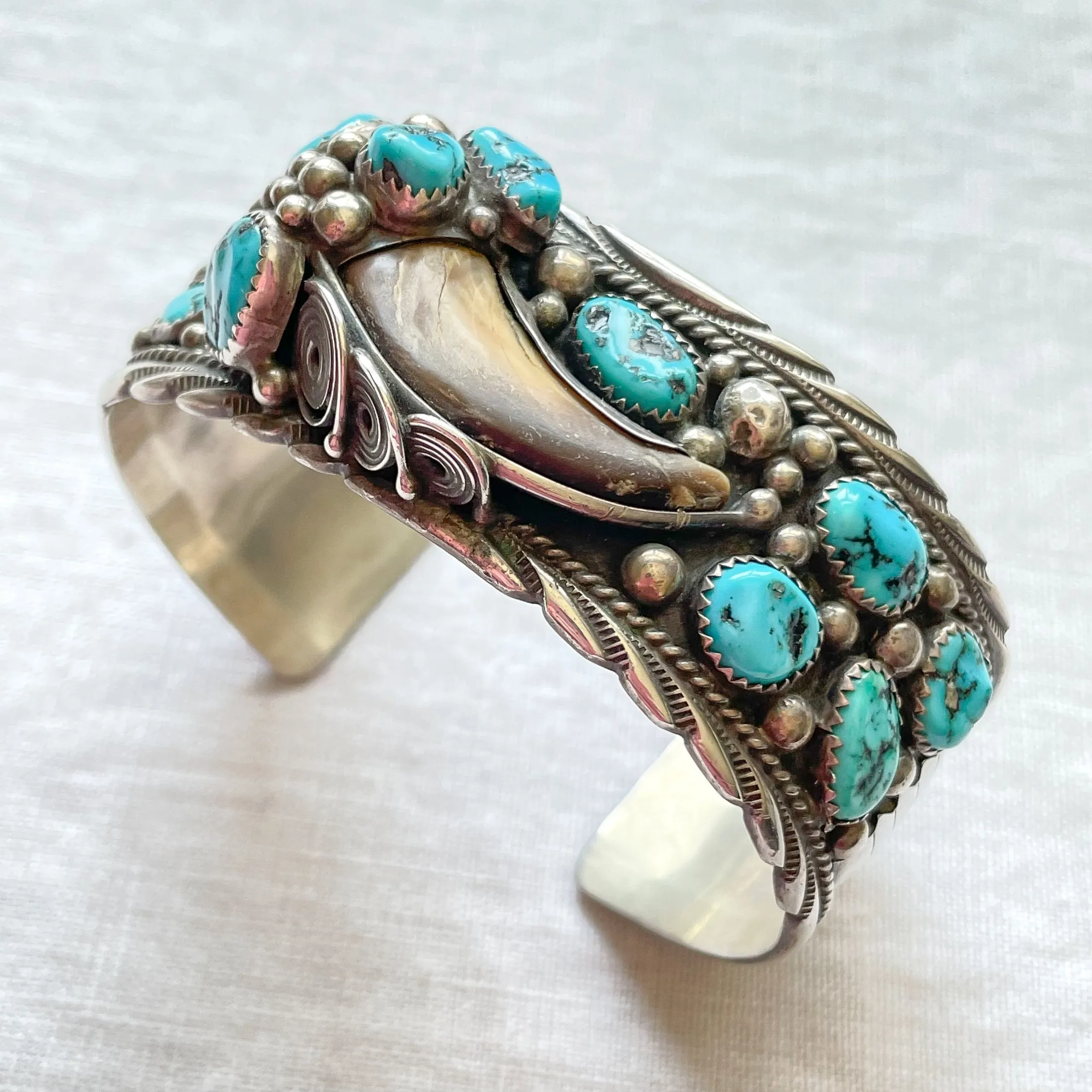 James Shay Navajo Sterling Turquoise Bracelet Signed JS