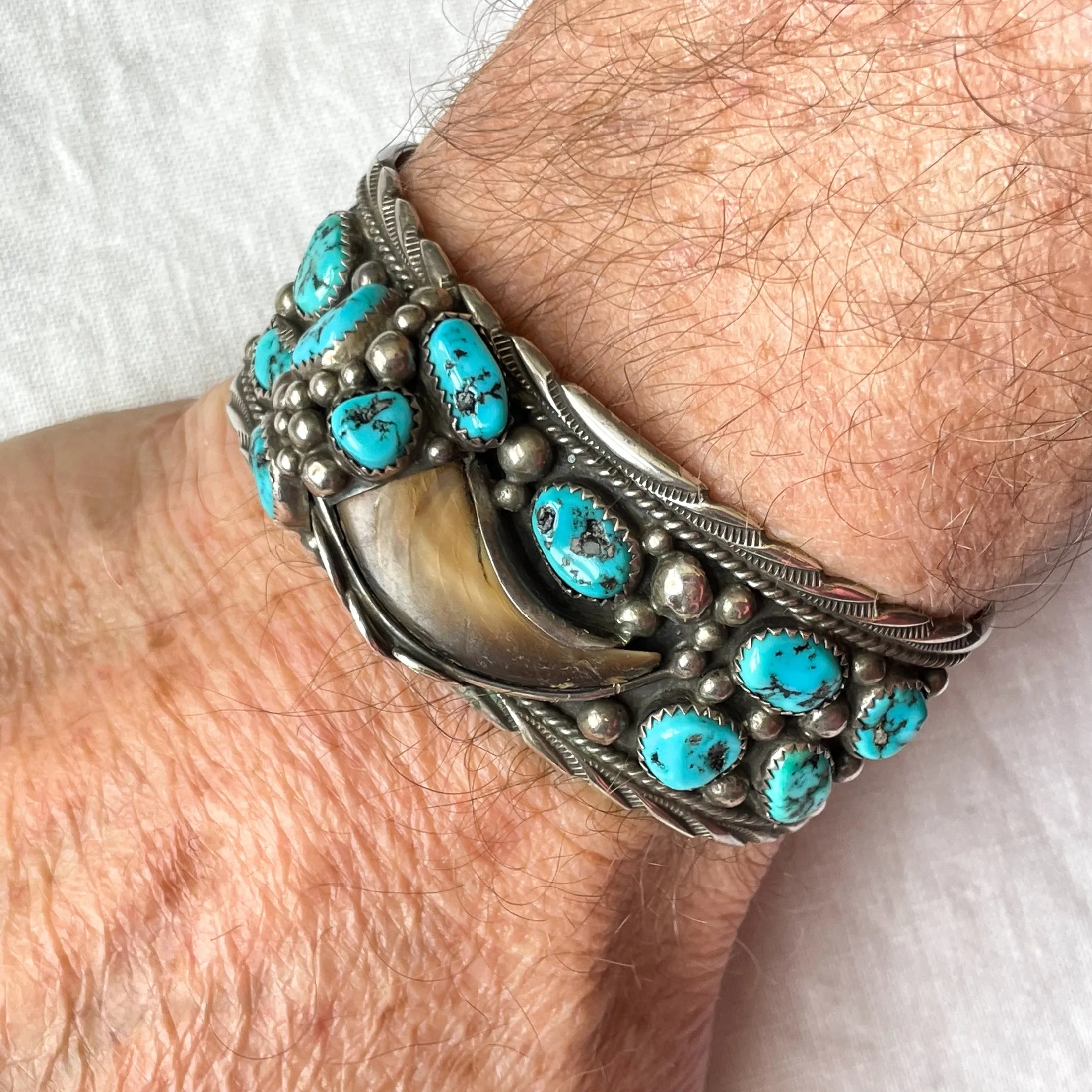 James Shay Navajo Sterling Turquoise Bracelet Signed JS