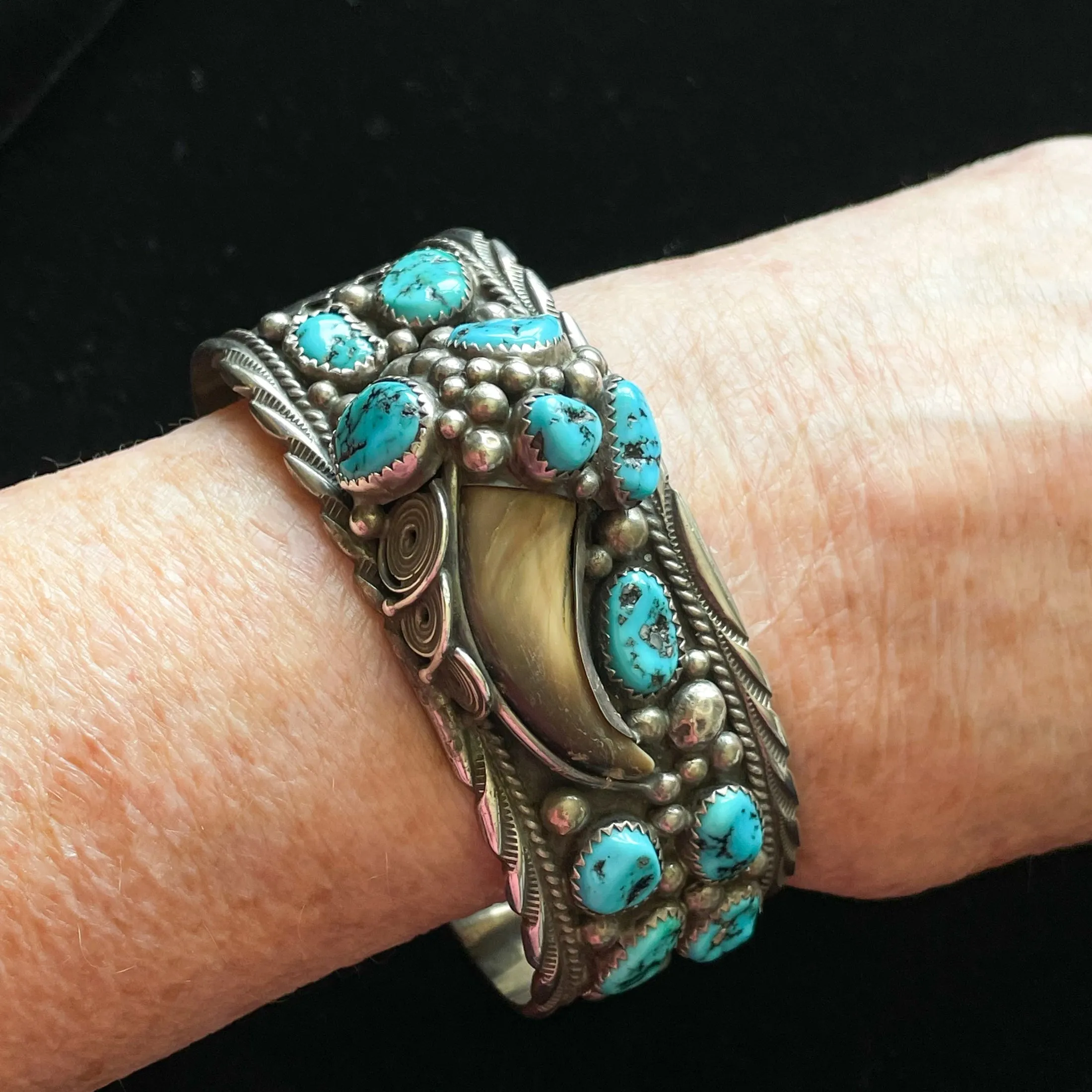 James Shay Navajo Sterling Turquoise Bracelet Signed JS