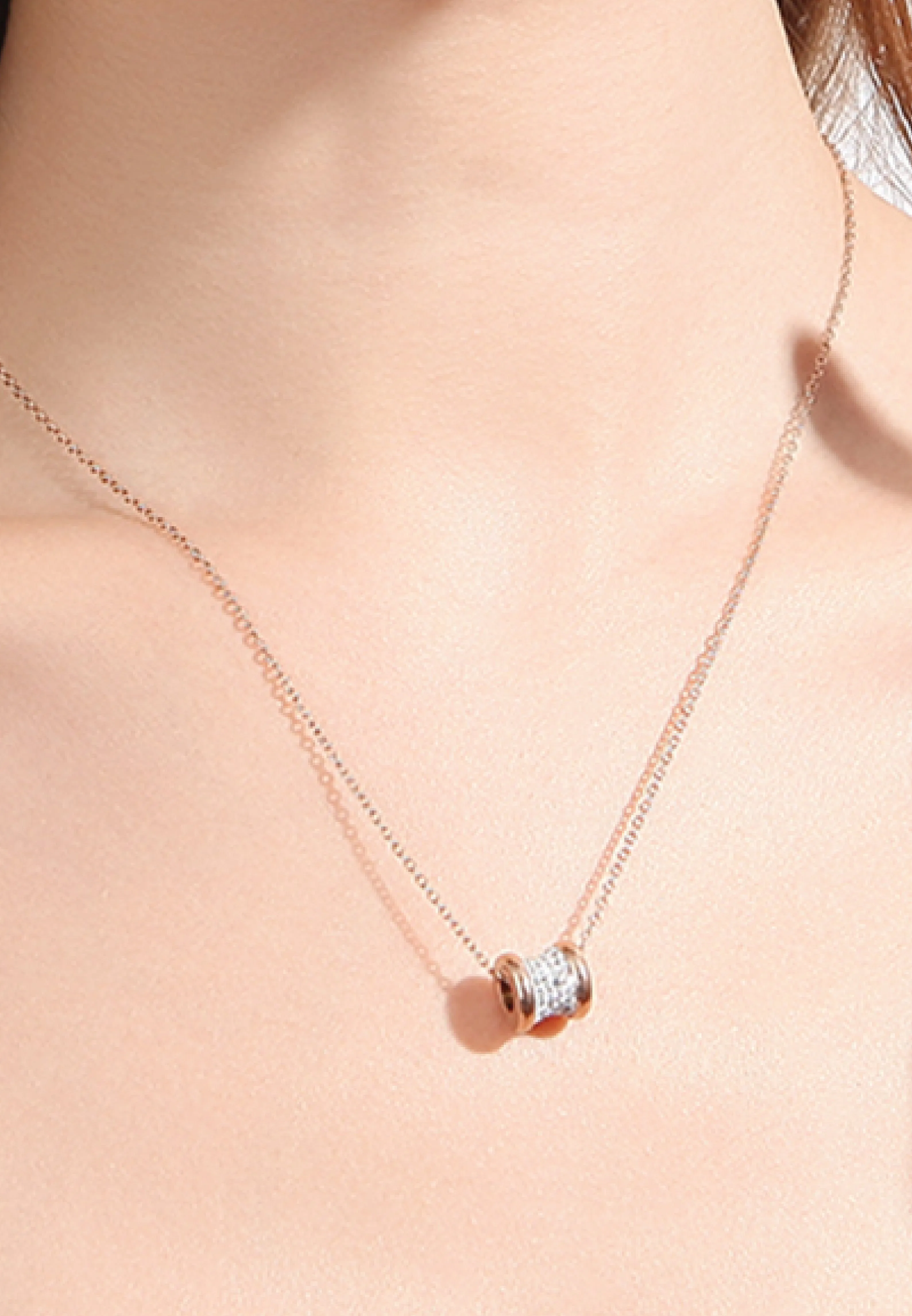 Lumina Zirconia White Barrel Pendant in Rose Gold Chain Necklace