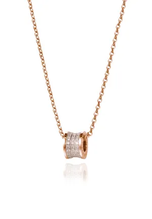 Lumina Zirconia White Barrel Pendant in Rose Gold Chain Necklace