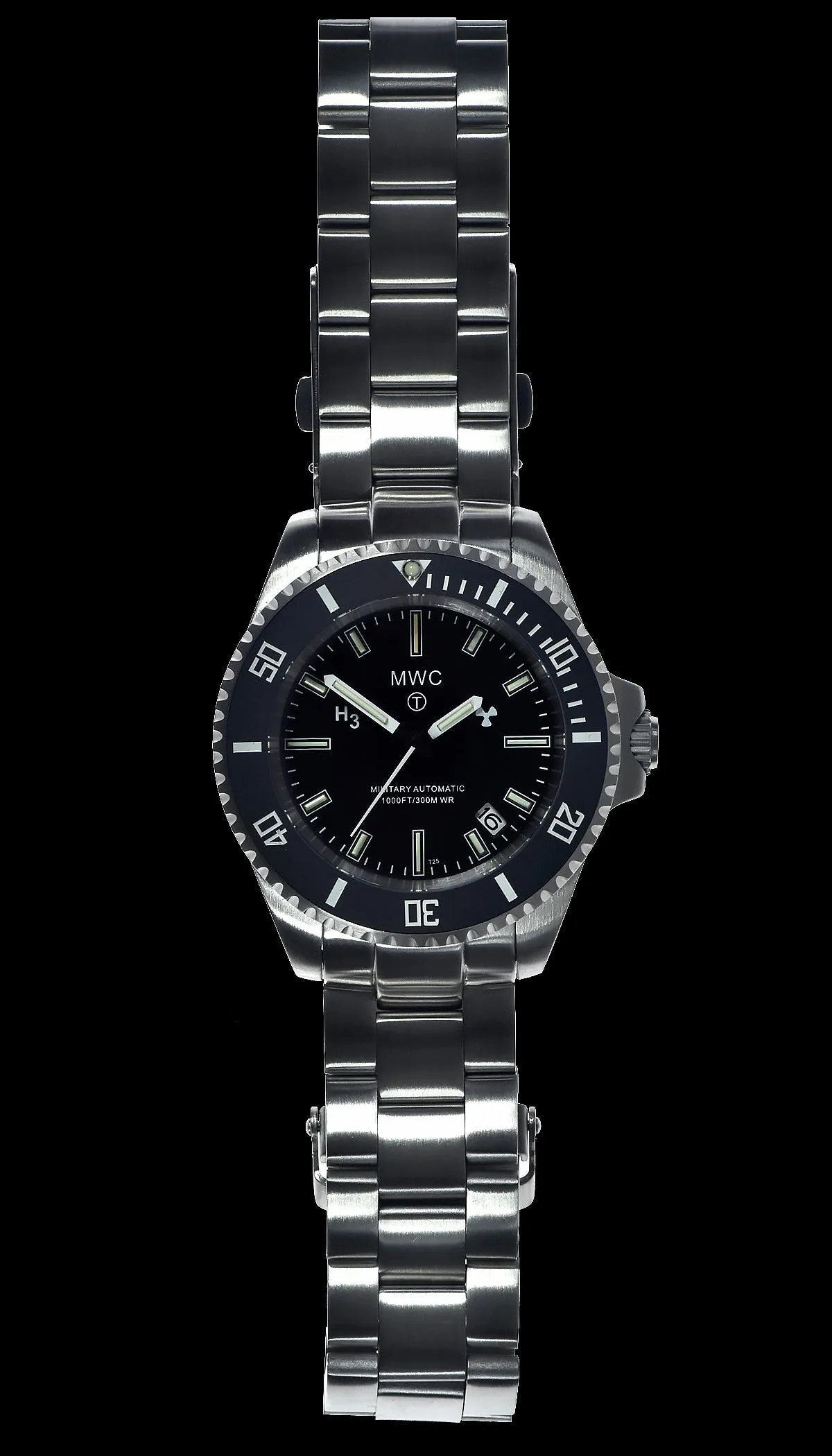 MWC 21 Jewel 300m Automatic Military Divers Watch on Bracelet with Tritium GTLS, Sapphire Crystal and Ceramic Bezel