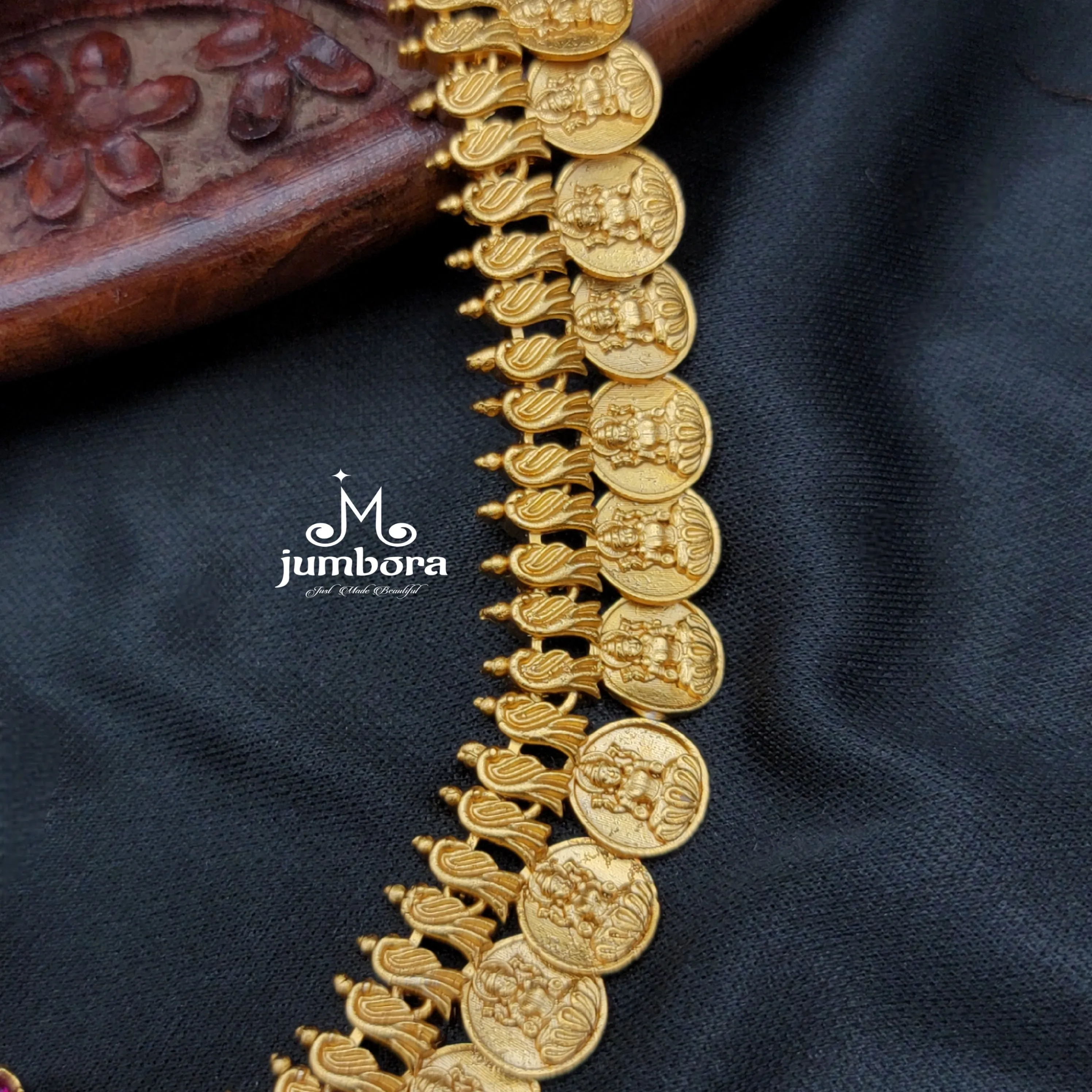 Peacock Matte Gold Coin Lakshmi Kemp Necklace Temple Jewelry Set