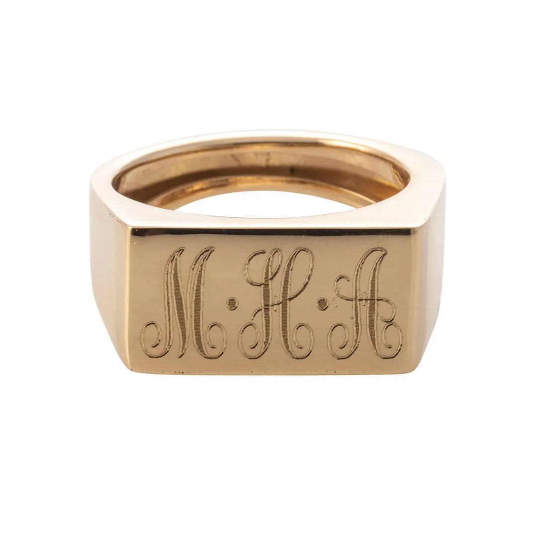 Personalized 14K Gold Bar Signet Ring