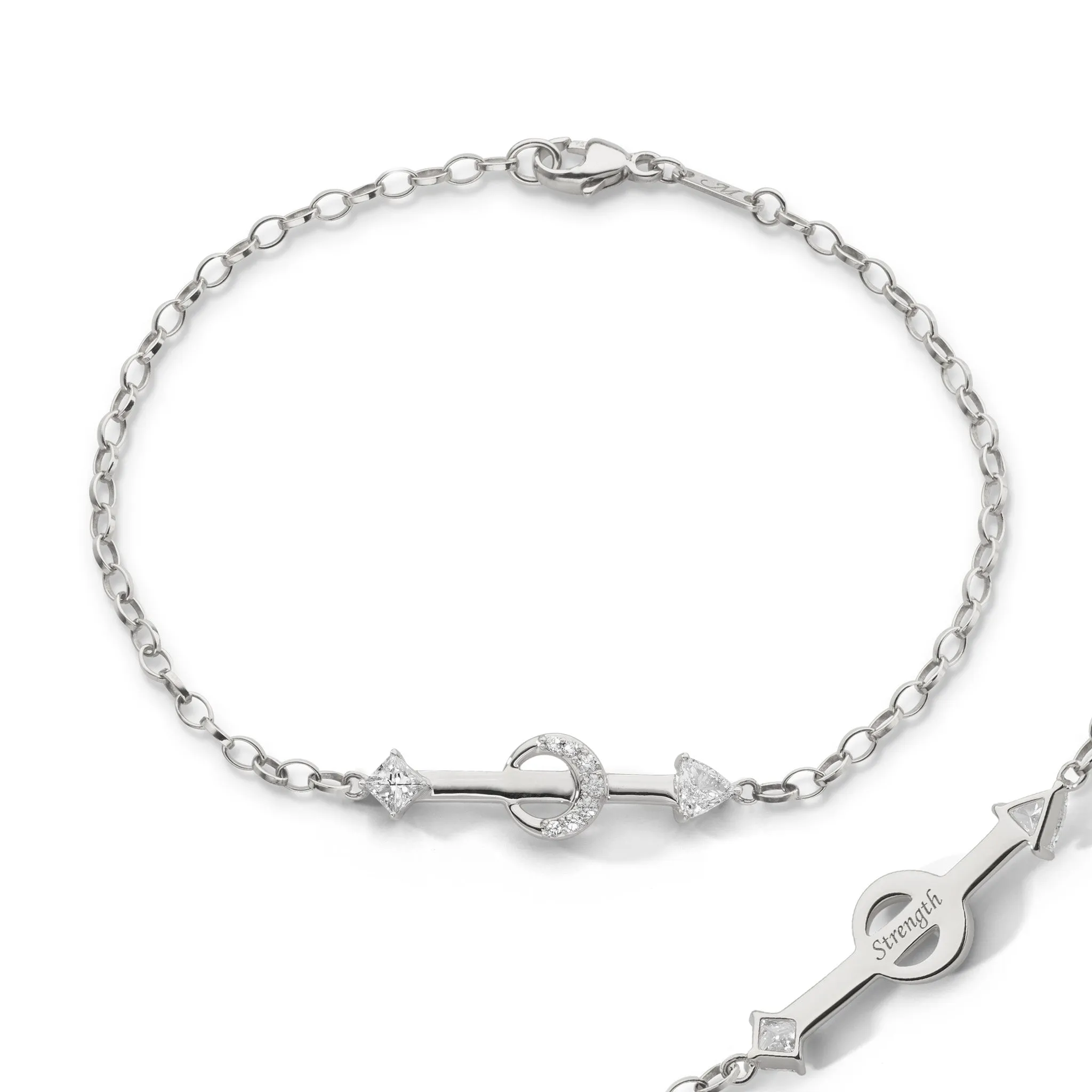 "Strength" Arrow Petite Poesy Sterling Silver Bracelet