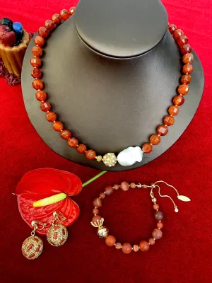 Red Agate With Baroque Pearl Short Necklace HN034