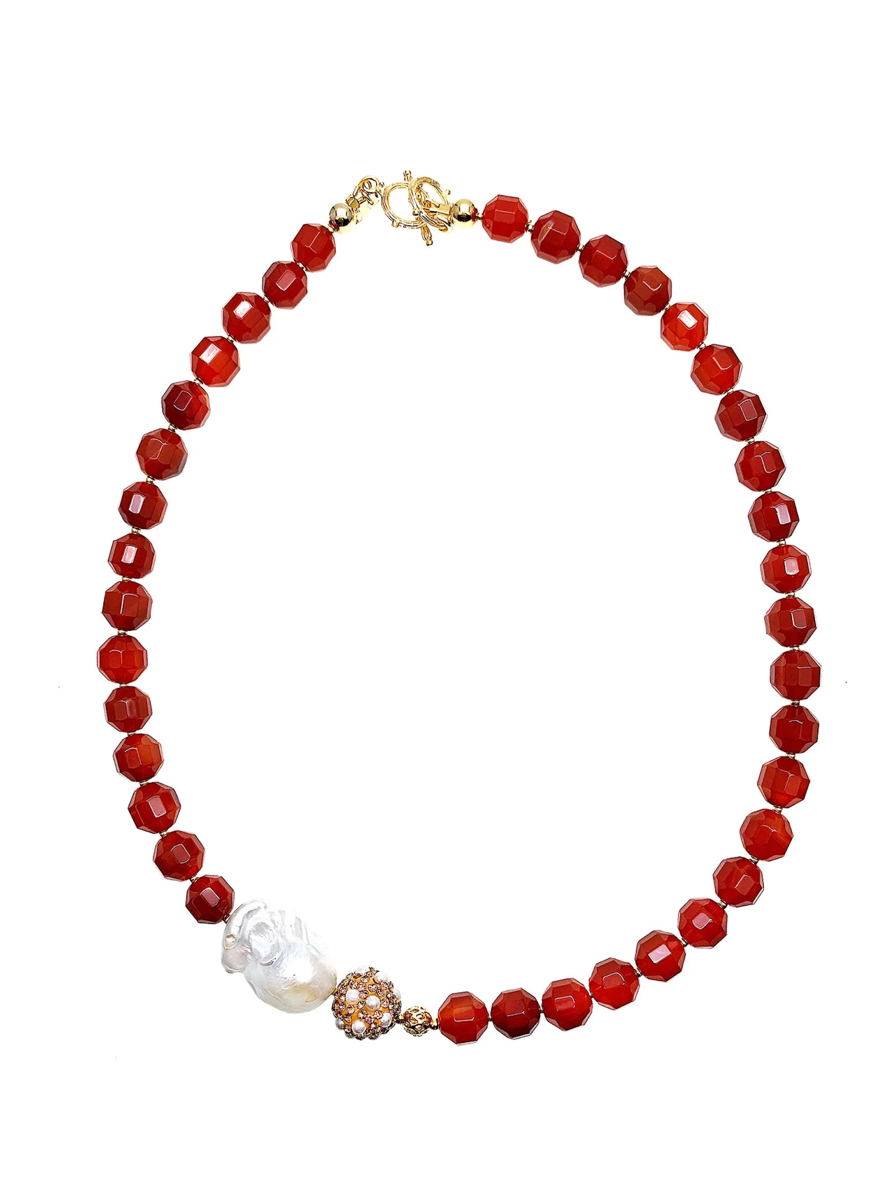 Red Agate With Baroque Pearl Short Necklace HN034