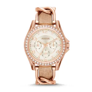 Riley Multifunction Rose-Tone & Sand Leather Watch