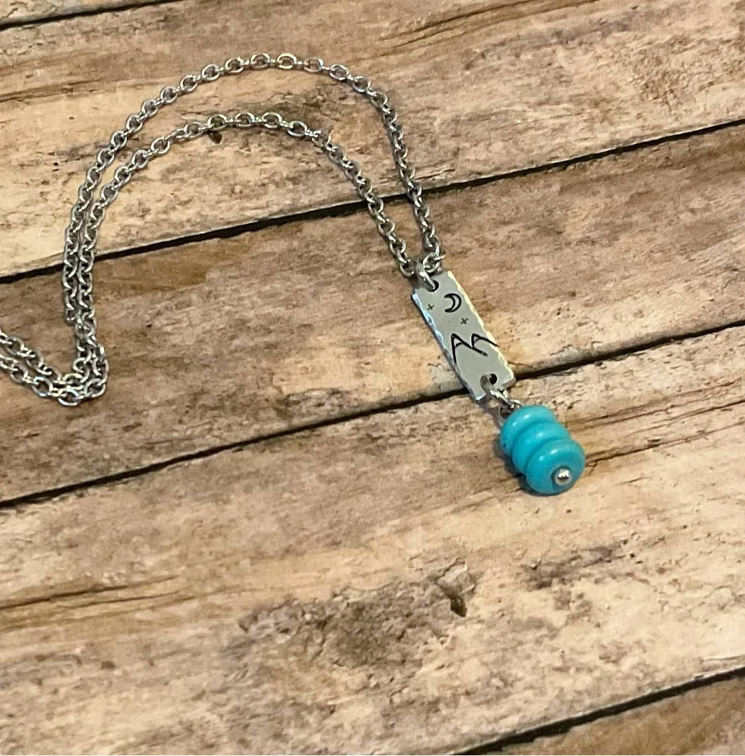 Snowy mountain peaks, Mini dangle necklace with blue beads