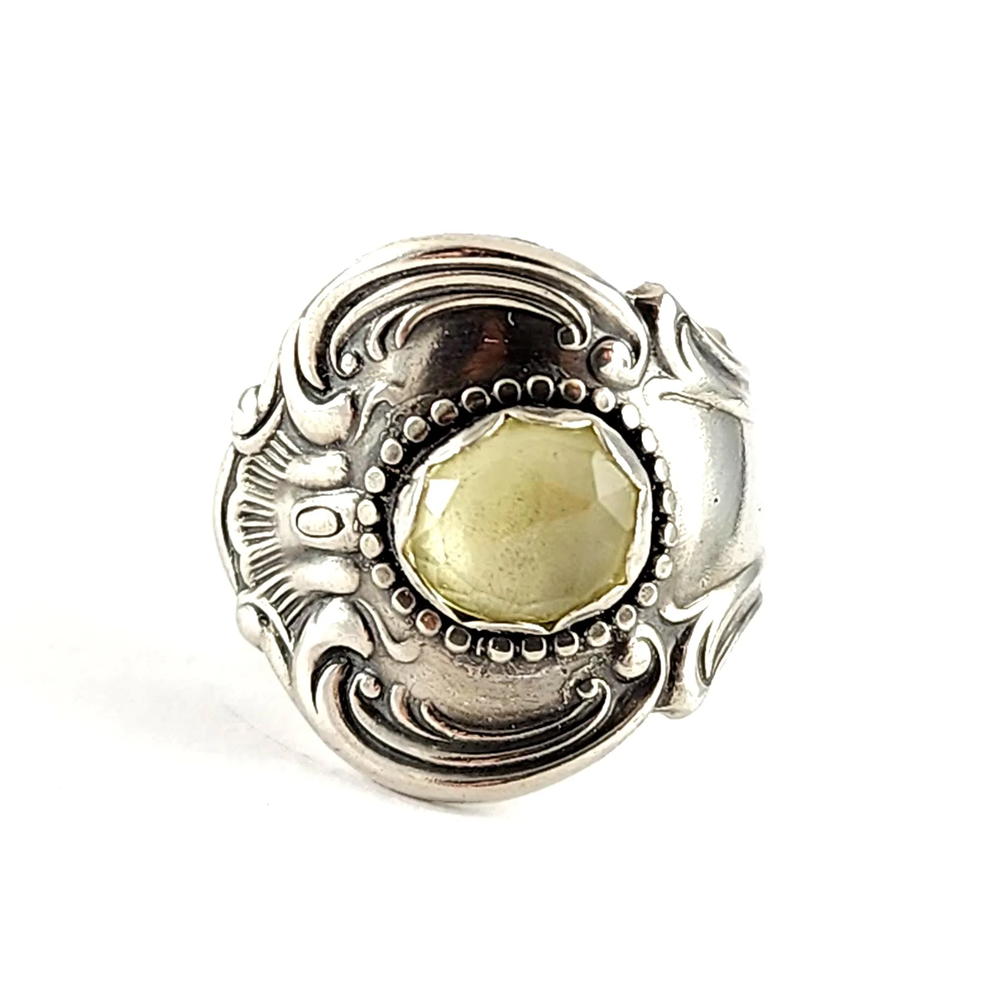 Sterling Silver Rose Cut Lemon Quartz Spoon Ring Size 8.5