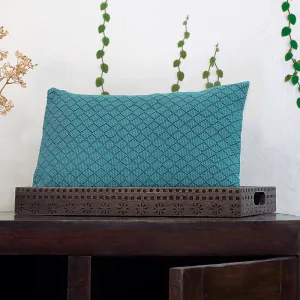 Teal Handwoven Rectangular Cotton Cushion Cover