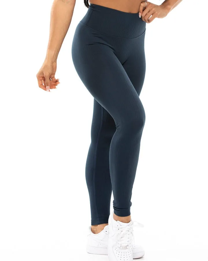 Tone On Tone Ribbed Leggings - Nasa