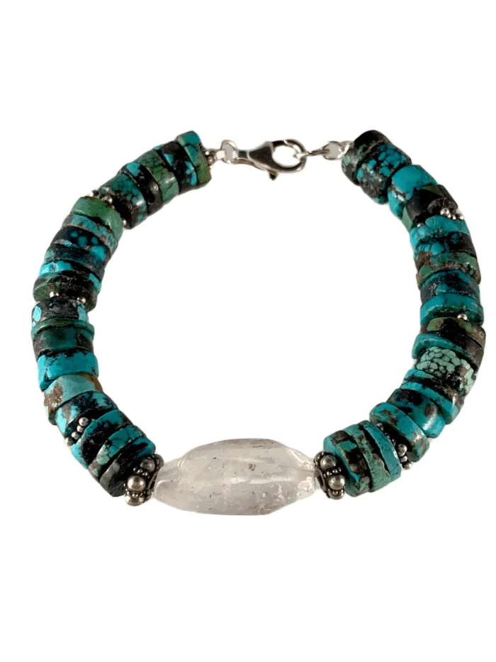 Turquoise Rondel Gemstone and Quartz Crystal Gemstone Bracelet