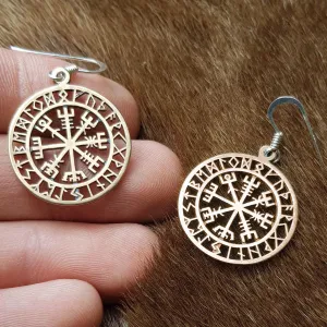 Vegvisir and Runes Earrings - Bronze