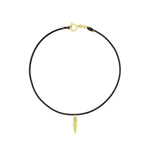 Yellow Gold Feather Pendant Necklace on Black Cord